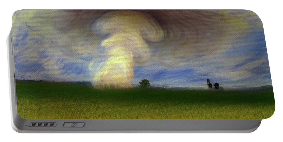 Tornado Portable Battery Charger featuring the painting Tornado At Dusk by Ally White