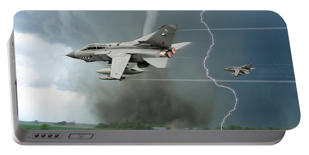 Panavia Portable Battery Charger featuring the digital art Tornados In The Storm by Custom Aviation Art