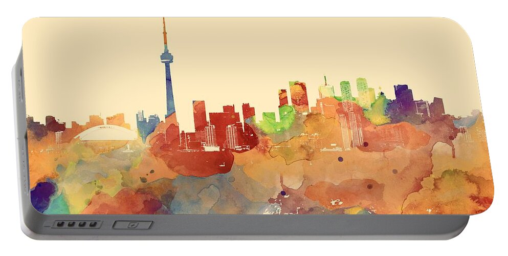 Toronto Portable Battery Charger featuring the mixed media Toronto Ontario Canada multicolor skyline Design 248 by Lucie Dumas