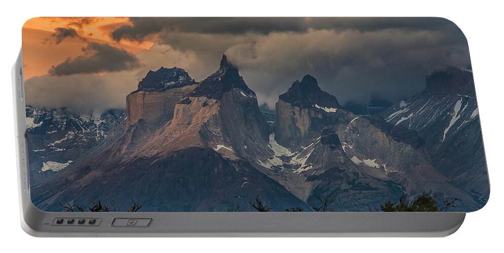 Andes Portable Battery Charger featuring the photograph Torres del Paine Los Cuernos at sundown by Henri Leduc