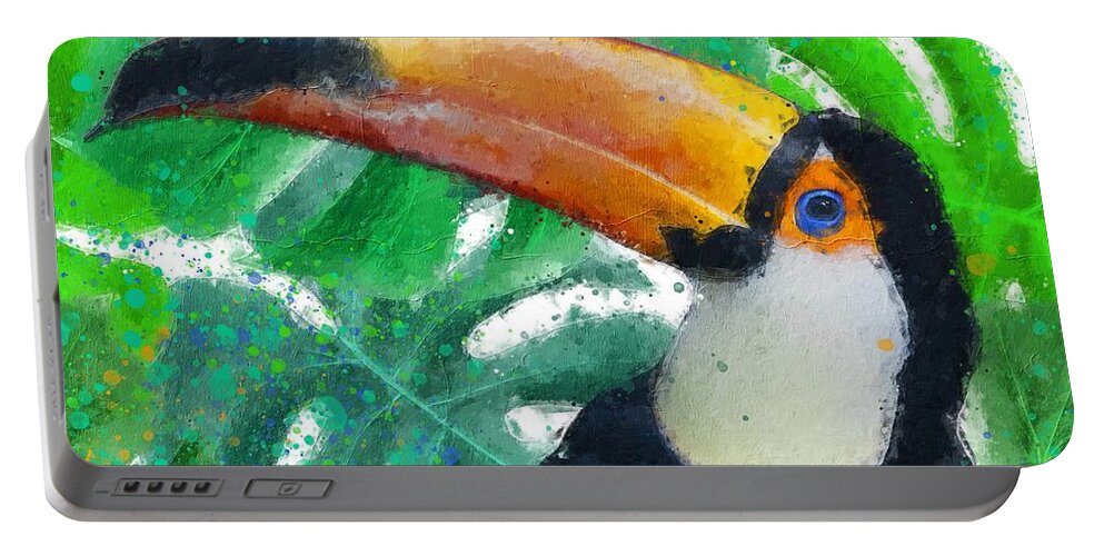Ara Portable Battery Charger featuring the painting Toucan 1. by Alexandra Arts