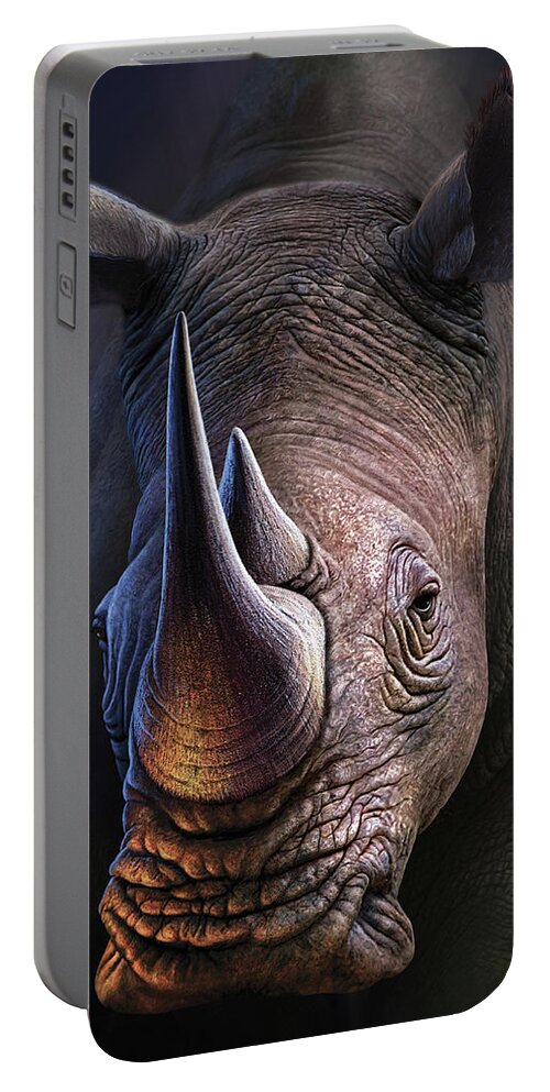 Rhino Portable Battery Charger featuring the digital art Tough Customer by Jerry LoFaro