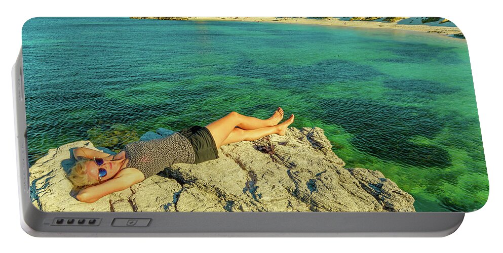 Australia Portable Battery Charger featuring the photograph Tourist woman at Rottnest Island by Benny Marty