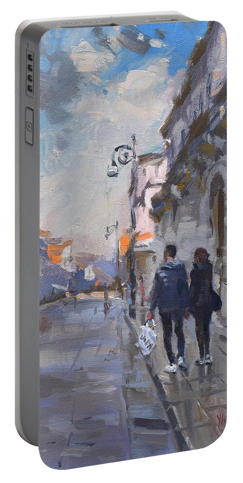 Italy Portable Battery Charger featuring the painting Tourists by Ylli Haruni