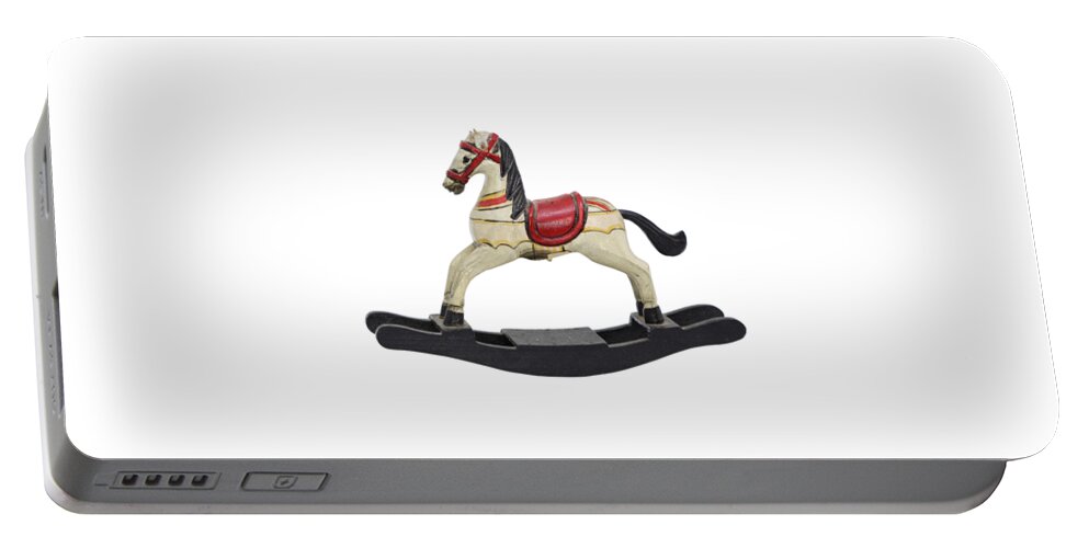  Isolated Portable Battery Charger featuring the photograph Childrens toy rocking horse design by Tom Conway