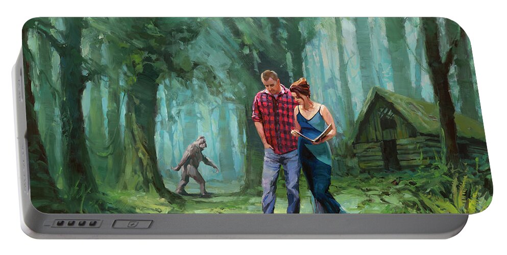 Bigfoot Portable Battery Charger featuring the painting Tracking Bigfoot by Steve Henderson