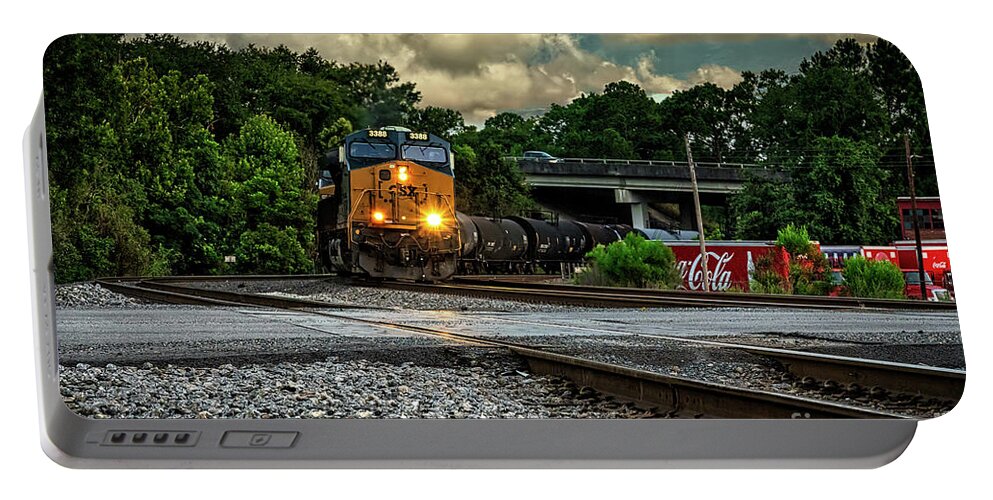 Trains Portable Battery Charger featuring the photograph Train and Tracks by DB Hayes