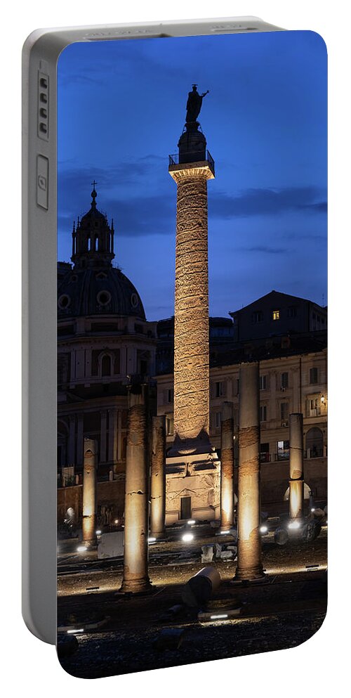 Trajan Portable Battery Charger featuring the photograph Trajan Column In Rome By Night by Artur Bogacki