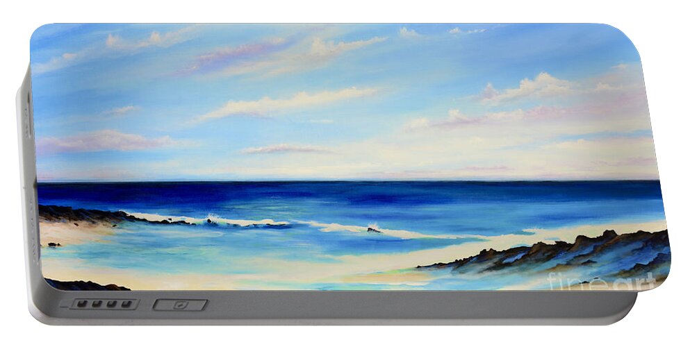 Blue Portable Battery Charger featuring the painting Tranquil Sea by Mary Scott