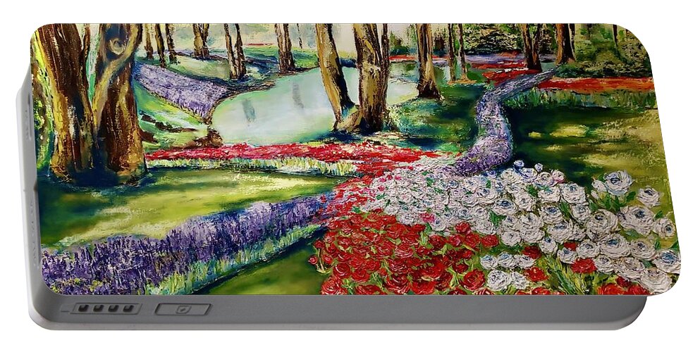 Flower Garden Portable Battery Charger featuring the painting Tranquility by Sunel De Lange