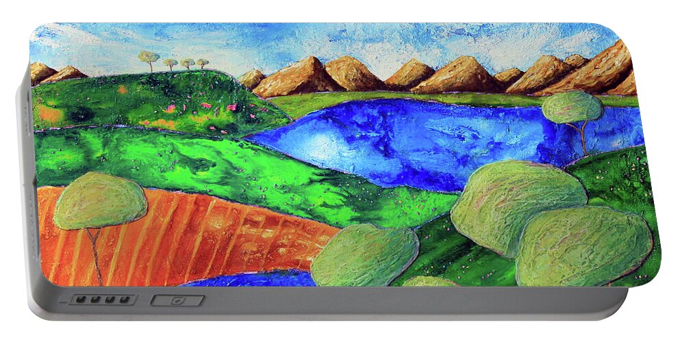Landscape Portable Battery Charger featuring the painting Tranquility by Winona's Sunshyne