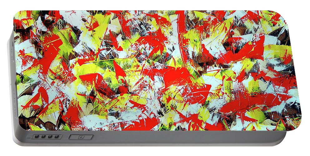 Yellow Portable Battery Charger featuring the painting Transitions with Yellow Brown and Red by Dean Triolo