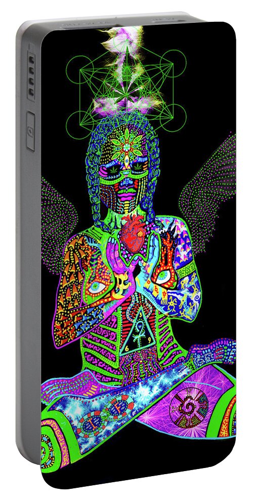 Visionary Art Portable Battery Charger featuring the mixed media Transurfing Intelligence by Myztico Campo