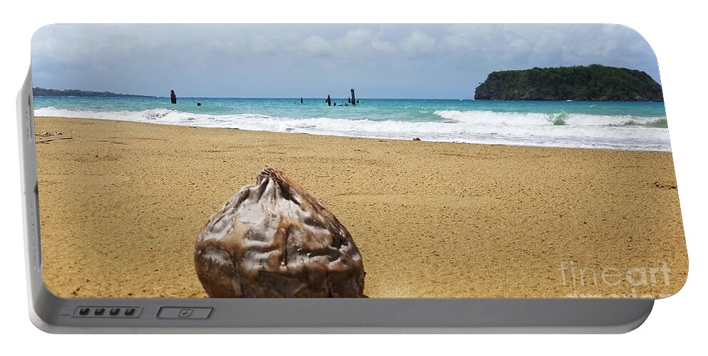 Traveling Coconut Portable Battery Charger featuring the photograph Traveling Coconut 2 by Aldane Wynter