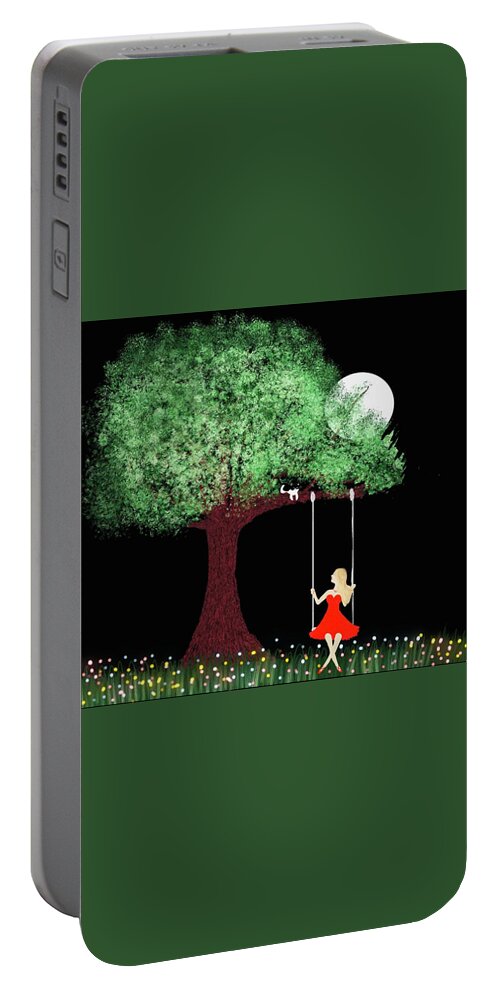 Moon Art Portable Battery Charger featuring the digital art Tree illustration print by Elaine Hayward