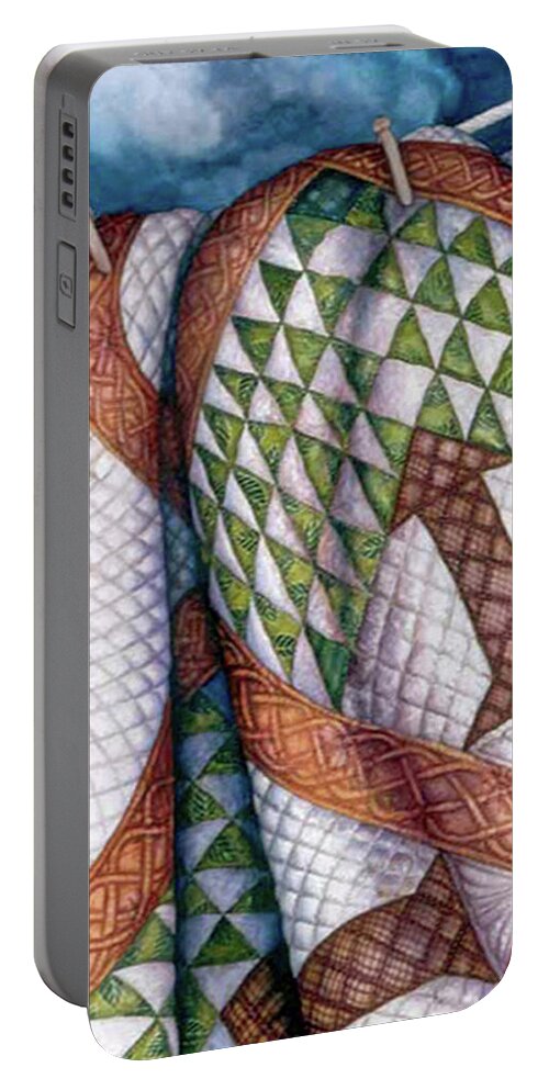  Portable Battery Charger featuring the painting Tree of Life Quilt by Helen Klebesadel