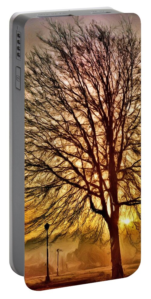 Tree Portable Battery Charger featuring the digital art Tree Sunrise Silhouette by Russel Considine