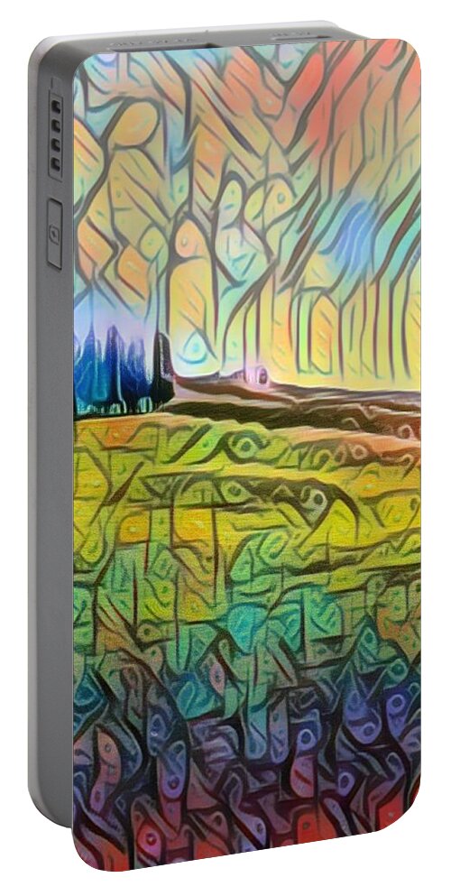 Aestheticism Portable Battery Charger featuring the painting Trees Hill Landscape 1 by Tony Rubino