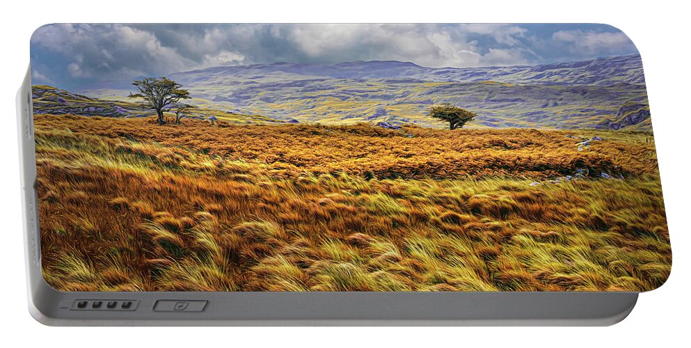 Clouds Portable Battery Charger featuring the photograph Trees in the Autumn Irish Mist by Debra and Dave Vanderlaan
