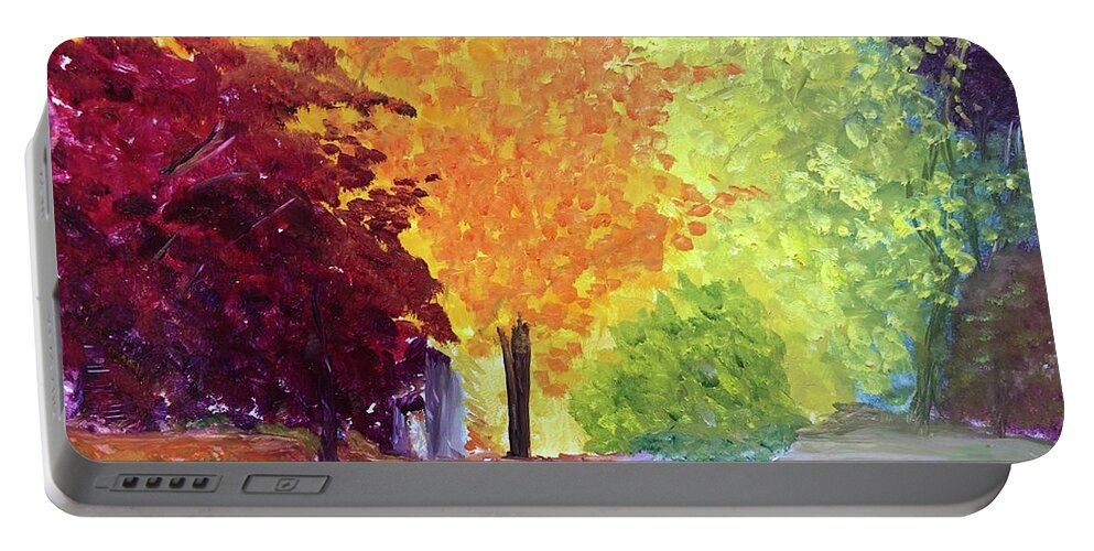 Trees Portable Battery Charger featuring the painting Trees of Winton by Kate Conaboy