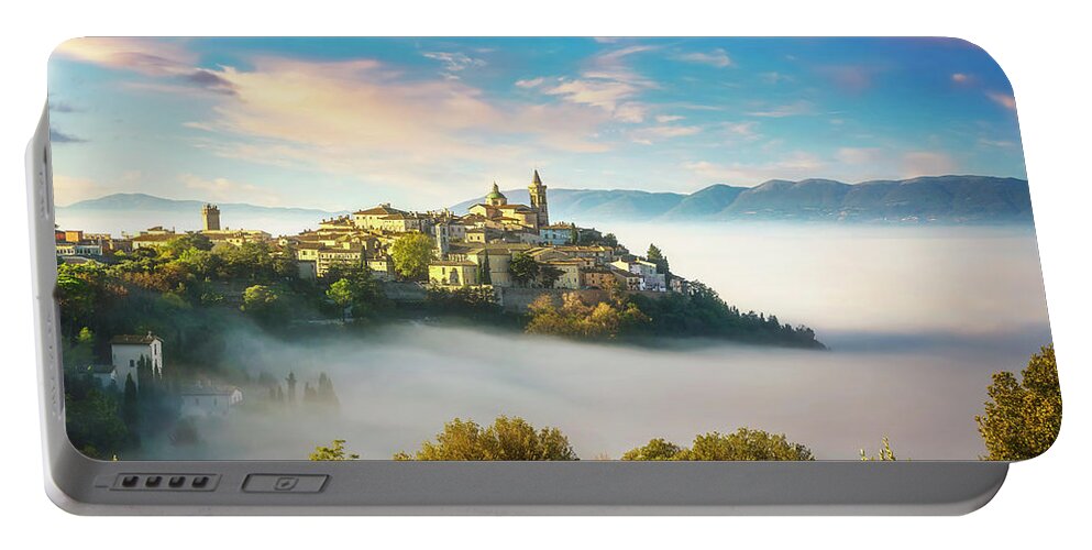 Trevi Portable Battery Charger featuring the photograph Trevi above the Fog by Stefano Orazzini