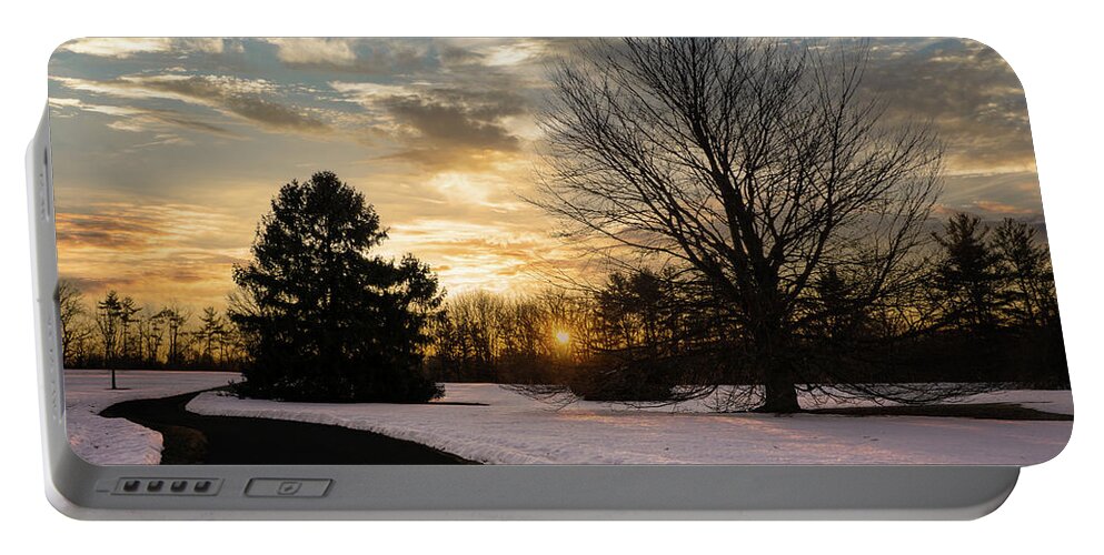 Sunrise Portable Battery Charger featuring the photograph Trexler Park - Upper Paths Winter Sunrise Wide by Jason Fink