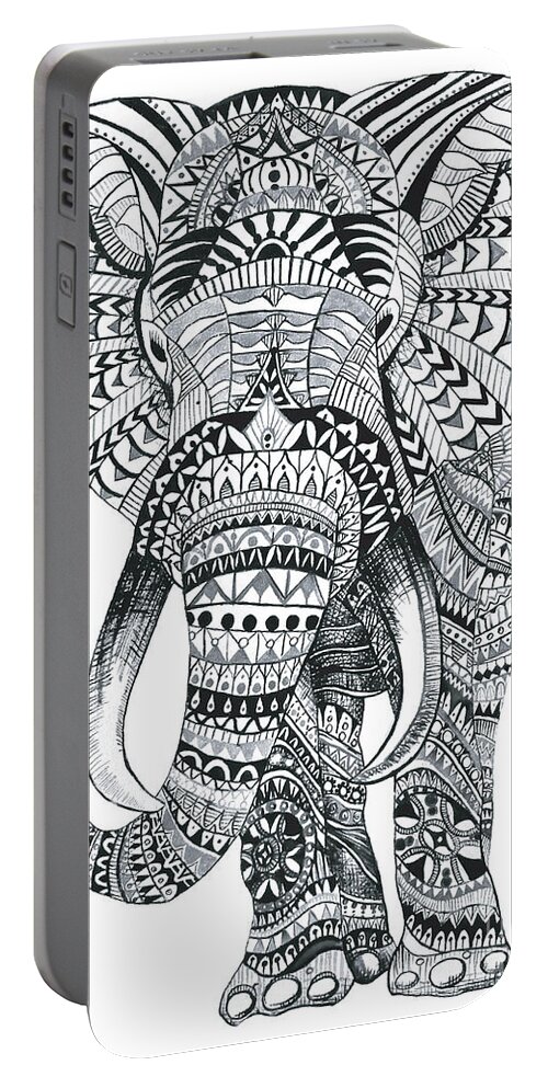 Elephant Portable Battery Charger featuring the painting Tribal Elephant Mandala by Ashley Lane