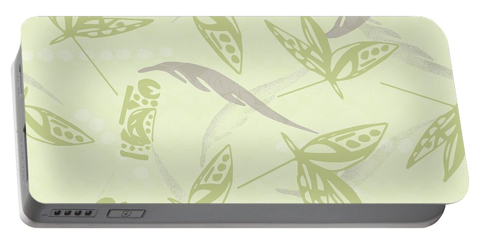 Tribal Portable Battery Charger featuring the digital art Tribal Leaves, Drums, and Feathers Pattern by Sand And Chi