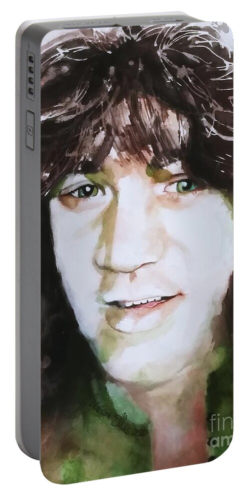 Watercolors Portable Battery Charger featuring the painting Tribute to Eddie Van Halen 1 by Chrisann Ellis