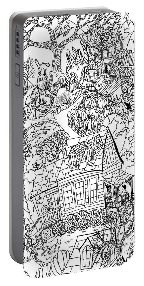 Halloween Portable Battery Charger featuring the painting Trick Or Treat coloring illustration Halloween by Debbie Criswell