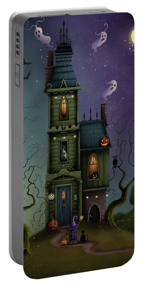 Halloween Portable Battery Charger featuring the painting Trick or Treat by Joe Gilronan