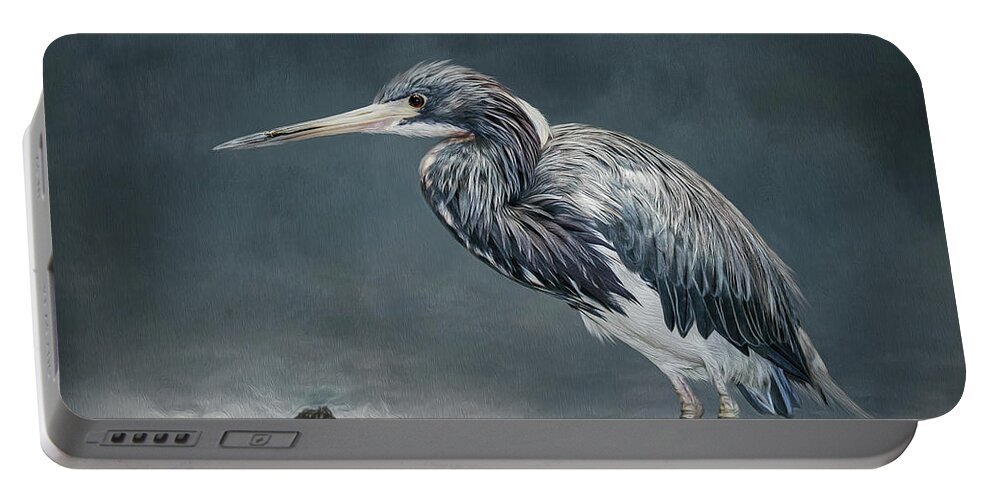 Tricolor Heron Portable Battery Charger featuring the digital art Tricolor Heron by Maggy Pease