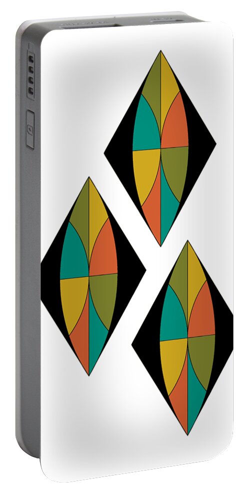 Mid Century Portable Battery Charger featuring the digital art Triple Diamonds Mid Century on white with diagonal line background by DB Artist