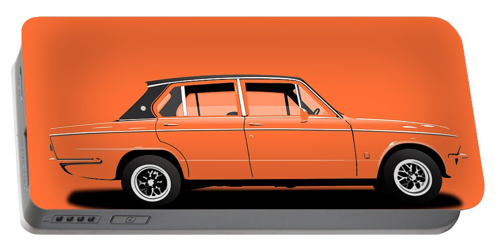 Sports Car Portable Battery Charger featuring the digital art Triumph Dolomite Sprint. Orange Edition. Customisable to YOUR colour choice. by Moospeed Art