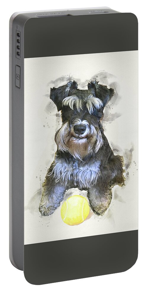 Dog Portable Battery Charger featuring the mixed media Trixie With Her Ball by Deborah League