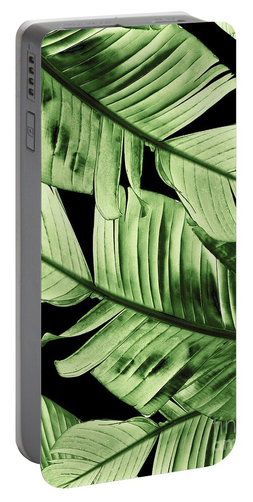 Color Portable Battery Charger featuring the mixed media Tropical Banana Night Leaves Dream #1 #tropical #decor #art by Anita Bella Jantz