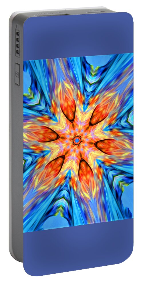 Abstract Portable Battery Charger featuring the digital art Tropical Fire Flower - Abstract by Ronald Mills