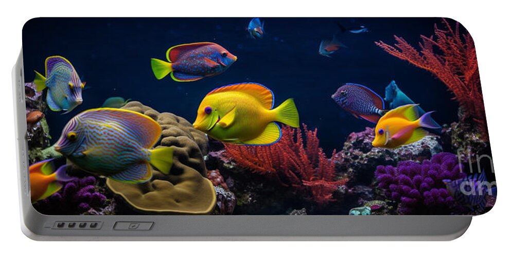 Tropical Portable Battery Charger featuring the digital art Tropical Fish III by Jay Schankman