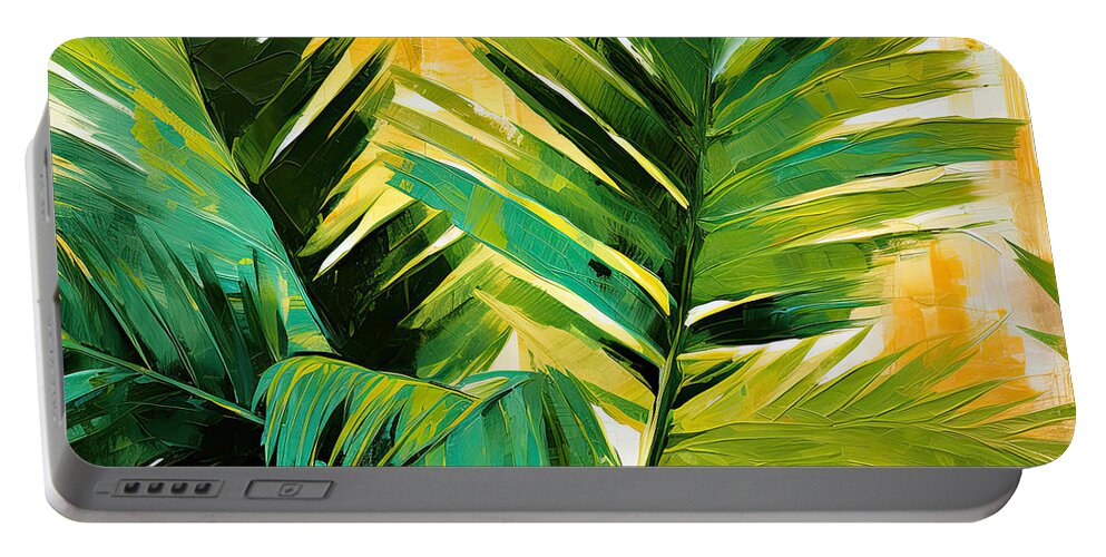 Tropical Leaves Portable Battery Charger featuring the digital art Tropical Leaves by Lourry Legarde