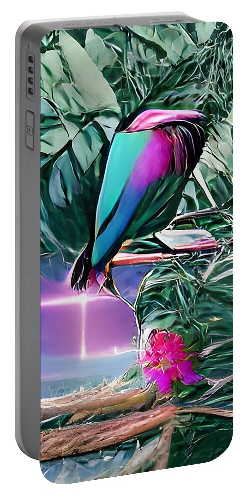 Colorful Portable Battery Charger featuring the digital art Tropical Paradise by Lisa Pearlman