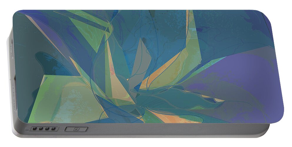 Midcentury Modern Portable Battery Charger featuring the digital art Tropical Patio by Gina Harrison