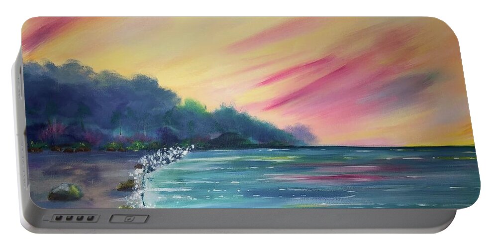 A Print Of An Original Painting “tropical Peace”. Portable Battery Charger featuring the painting Tropical Peace by Stacey Zimmerman