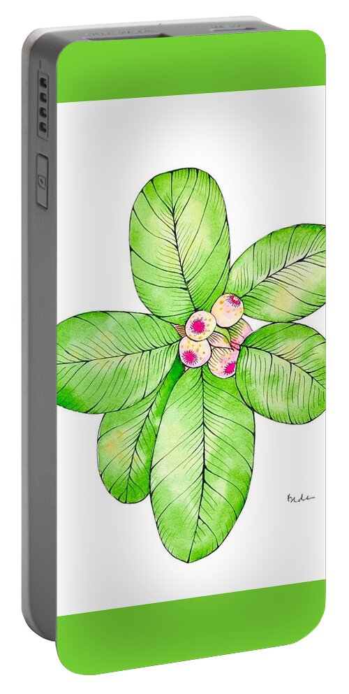 Tropical Portable Battery Charger featuring the painting Tropical Plant with Pink Berries by Catherine Bede