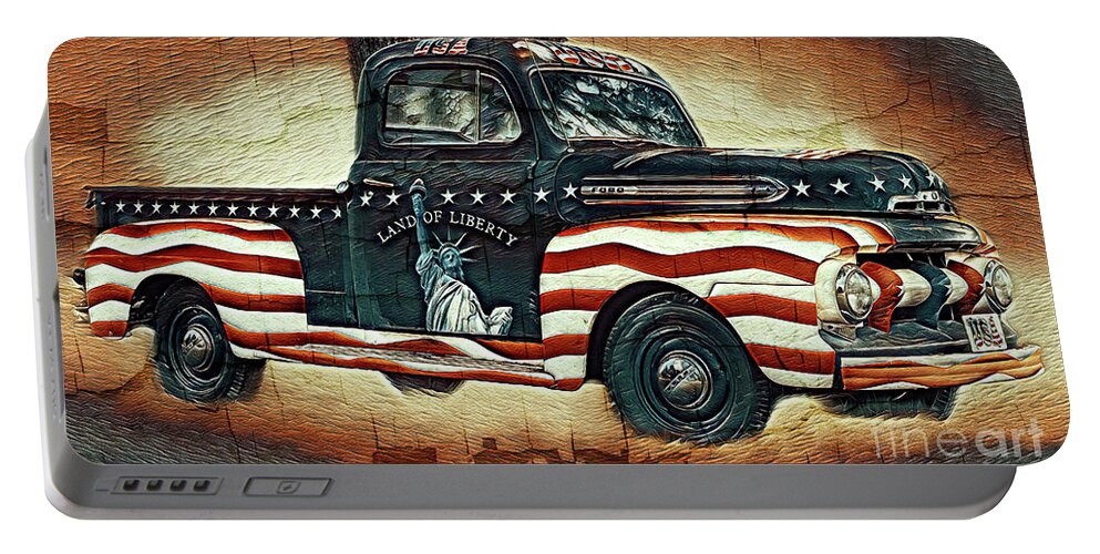 Trucks Portable Battery Charger featuring the mixed media Trucking Liberty 2 by DB Hayes