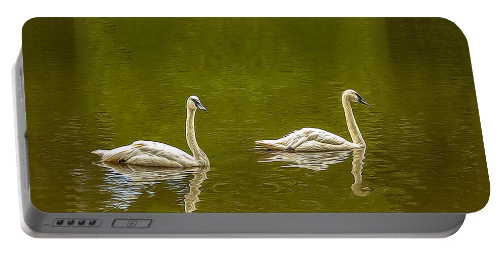 Swans Portable Battery Charger featuring the photograph Trumpeter Swans OP by Jim Dollar