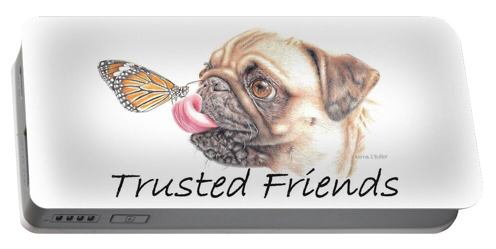 Monarch Portable Battery Charger featuring the drawing Trusted Friends by Karrie J Butler