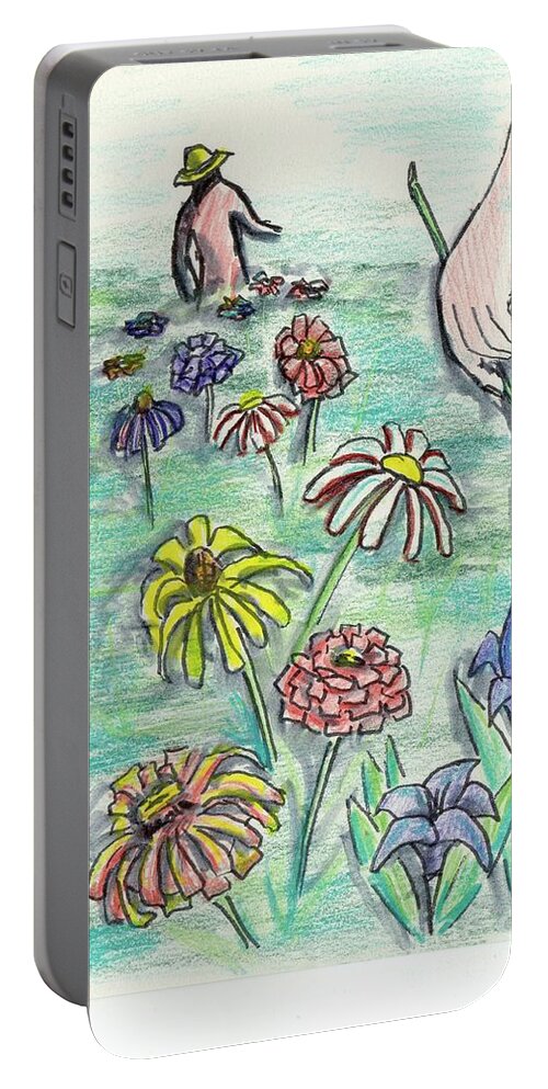 Flowers Portable Battery Charger featuring the painting Trying to Keep Up in Flowers by Tammy Nara