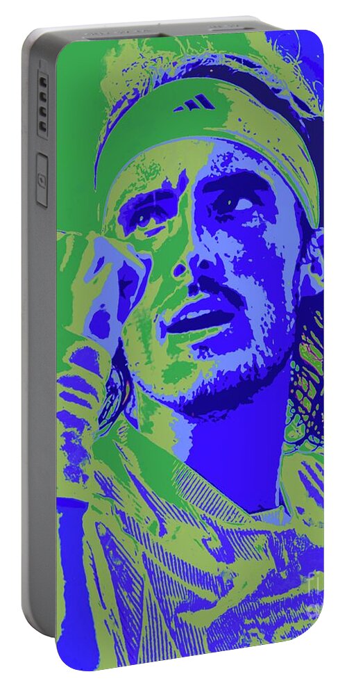 Stefanos Portable Battery Charger featuring the painting Tsitsipas Closeup by Jack Bunds