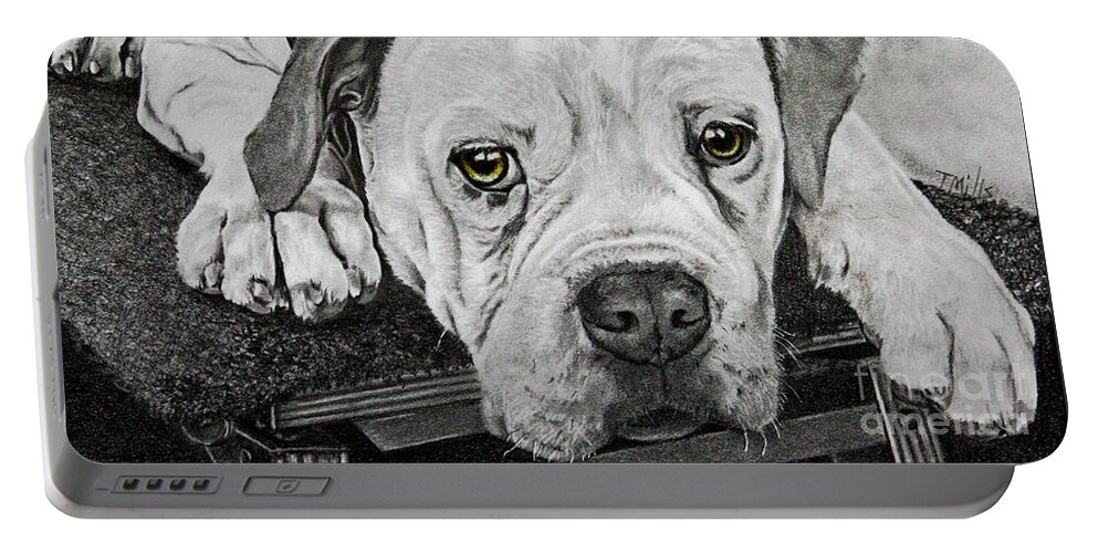 Dog Portable Battery Charger featuring the drawing Tuckered Out by Terri Mills