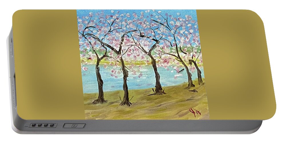 Cherry Blossoms Portable Battery Charger featuring the painting Tuesday 2002 Full Bloom by John Macarthur